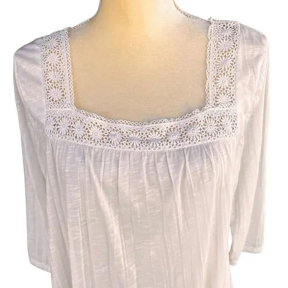 L.A. HEARTS Women's Blouse Ivory Boho Large Crinkle-Rayon 3/4 Sleeve Square Neck - Picture 6 of 14
